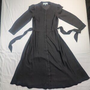 Tuckernuck Midi Hidden button placket Crew neck tie back waist Black Sz Xs